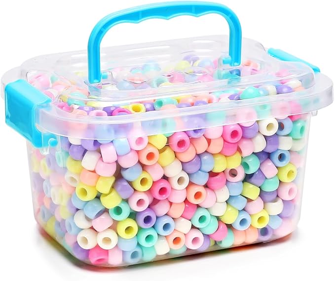 gaganiu pony beads 1100+ pcs – macaron plastic kandi beads in jar for bracelets, hair braids, jewelry making & diy crafts