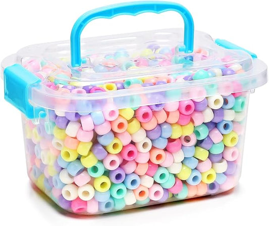 gaganiu pony beads 1100+ pcs – macaron plastic kandi beads in jar for bracelets, hair braids, jewelry making & diy crafts