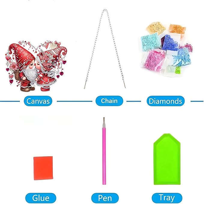 LILEIDECO DIY Valentine’s Day Diamond Art Painting Kits Special Shape Rhinestone Window Pendants Hanging Home Garden Wall Double-Sided Pattern (Single Side Point Drill)- Love Gnomes