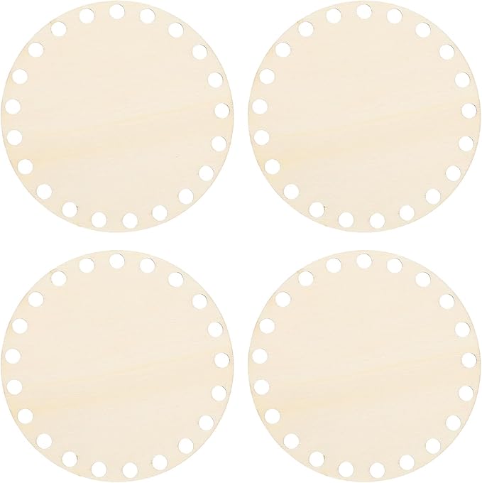 PATIKIL 4" Diameter Crochet Basket Bottom, 4Pcs Round Blank Crochet Knitting Wooden Base for DIY Craft Weaving Basket Making Supplies Home Decoration