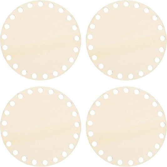 PATIKIL 4" Diameter Crochet Basket Bottom, 4Pcs Round Blank Crochet Knitting Wooden Base for DIY Craft Weaving Basket Making Supplies Home Decoration