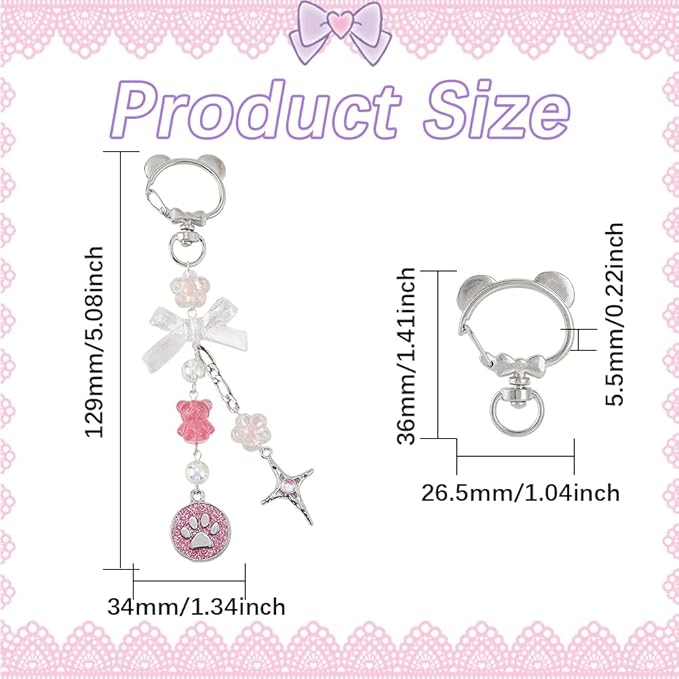 SUNNYCLUE 1 Box DIY 6 Sets Bear Bag Charms Keychain Making Kits Colorful Little Bear Bead Animal Paw Print Teddy Bead Keyring Charms for Purse Backpack Handbag Decor Pendant DIY Kit Women Accessories