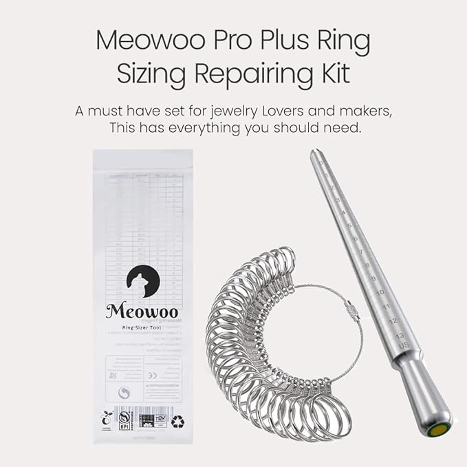 meowoo ring sizer measuring tool set, metal ring guage for ring measurer, integrated conical solid ring mandrel sizer tools for ring repair and measurement, jewelry sizing measuring, pro 2 pcs