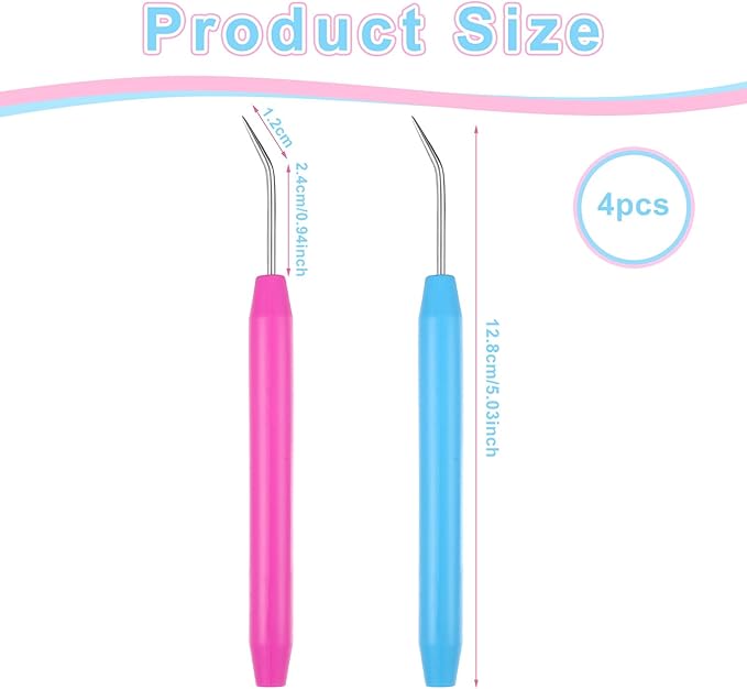 Knitting Loom Hook Pick Tool Crochet Needle Hook Set with Handle Knitting Board Matching Hook Needles with Convenient Rubber Handles for Beginners Knittings Knitter Craft, 4 Pcs(Blue, Red)