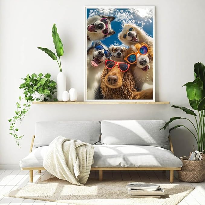 EIBEILI Diamond Art Kits for Adults, Sunglasses Dog Diamond Painting Kits for Beginner Round 5D Full Drill Diamond Dots Crafts for Home Wall Decor Gifts 12x16 Inch