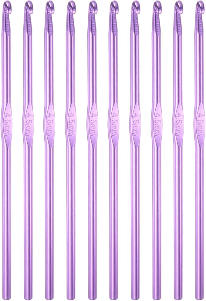uxcell Aluminum Crochet Hook 4.5mm US Size 7 Knitting Needles for DIY Craft Yarn Purple 10Pcs