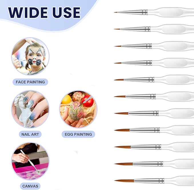 Detailing Brush Set, 11 Pcs Miniature Paint Brushes with Triangular Handles, Paint Brushe for Acrylic Painting, Model, Face, Figurine, Watercolor, Oil, Paint by Numbers Kit for Adults (White)
