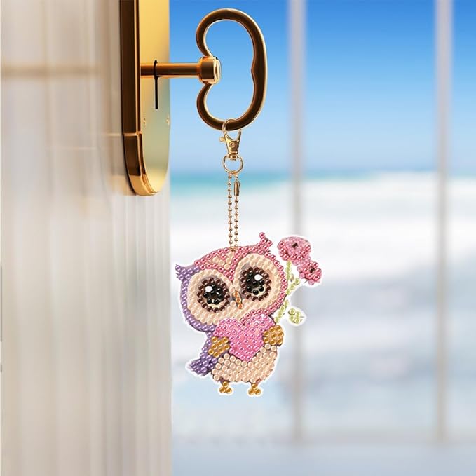 Diamond Painting Keychains Kits, Double Sided Diamond Art Keyrings for Adults, DIY Art Key Rings Ornaments Kits