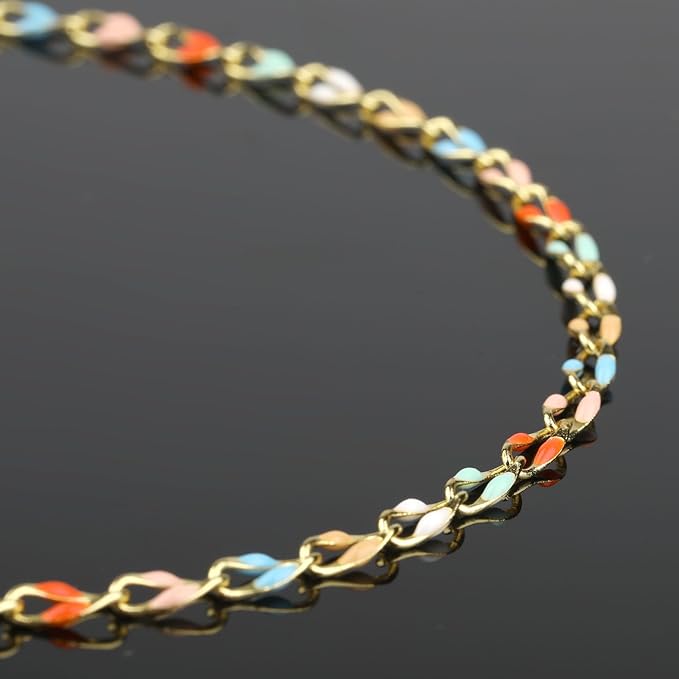 YOUBEIYEE 2 Meters Colorful Enamel Chains Bulk Gold Plated Brass Chain for Jewelry Making Supplies