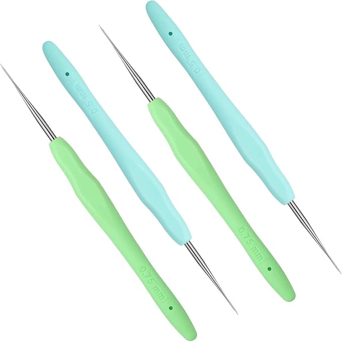4 Pcs Dreadlock Crochet Hooks for Hair 0.5 mm 0.75 mm Dreadlock Crochet Needle Tools for Locs Braid Hair Weaving Craft Accessories