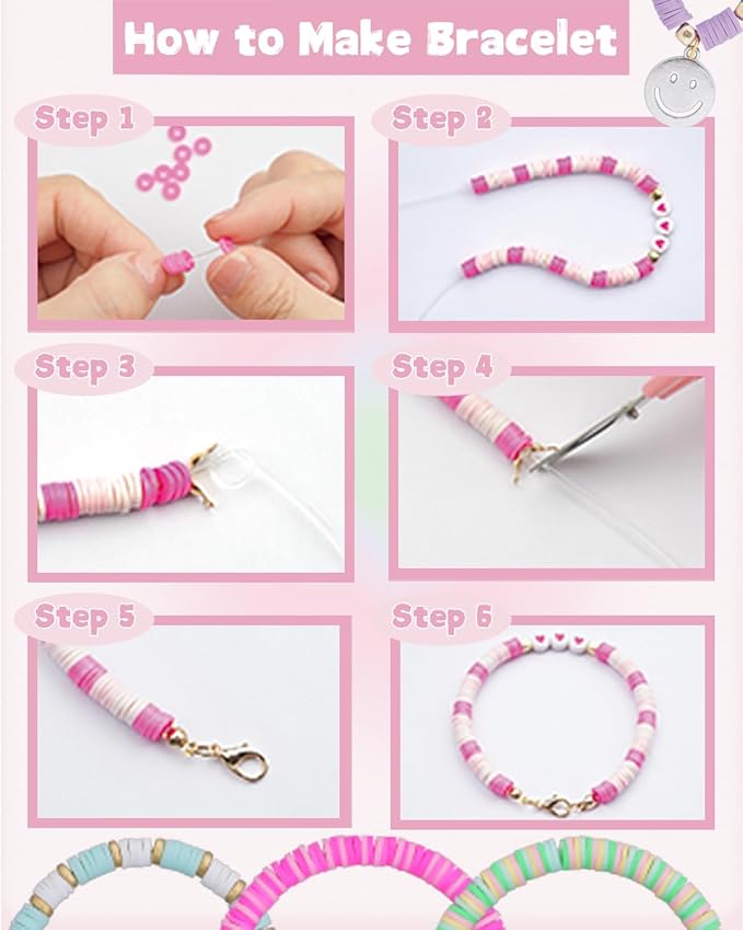 BestNow Clay Beads Bracelet Making Kit Toys for Girls Kids Charms Kit 18 Colors Friendship Bracelet Kit Letter Beads DIY Crafts Teen Girl Gifts Toys for Ages 6 7 8 9 10 11 12