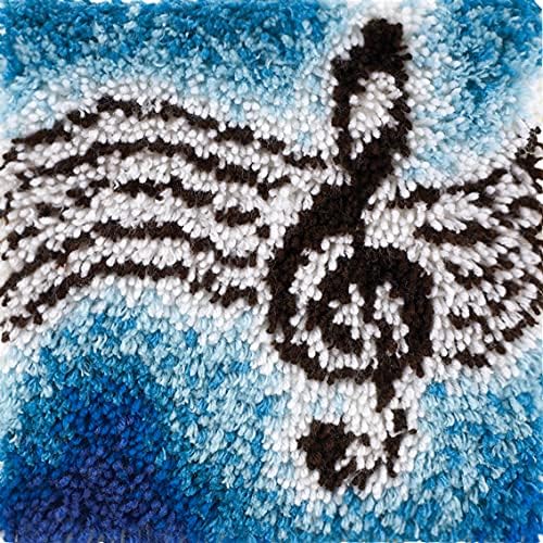 Generic Music Notation Latch Hook Rug Kits for Adults and Kids Beginner Needle Crochet Yarn Kits Embroidery Carpet Hook and Latch Kit Cushion Christmas Home Decoration 30x30cm, XZD050