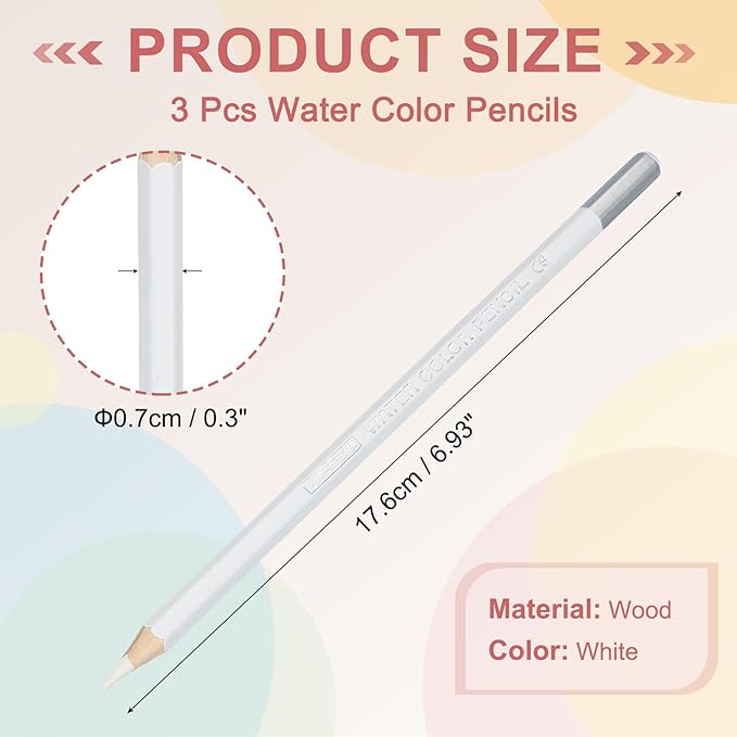 PATIKIL Watercolor Pencils, White Color Pencil Set Sketch Coloring Drawing Colored Pencils Bulk Artist Drawing Supplies for Adult Coloring Book Blending, 3 Pcs
