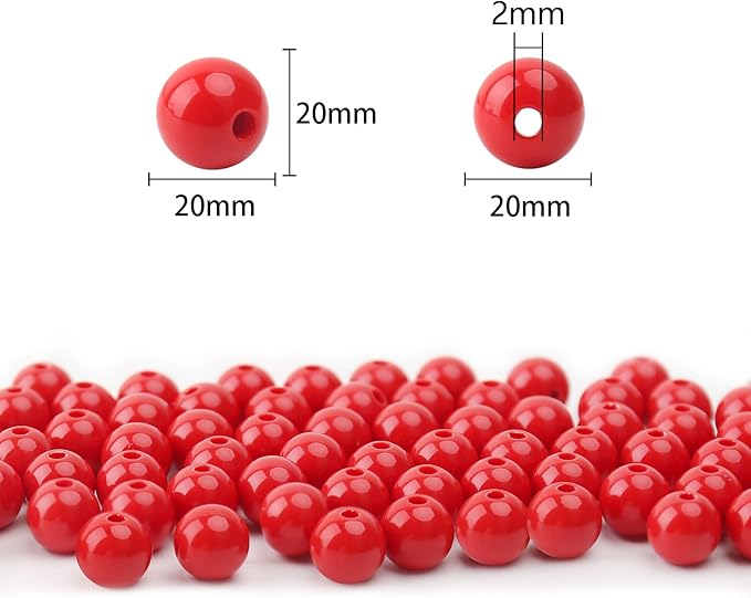 bonny boxx 40pcs 20mm smooth red acrylic round beads, plastic resin bubblegum balls chunky gumball beads for necklace and bracelet making, crafting supplies