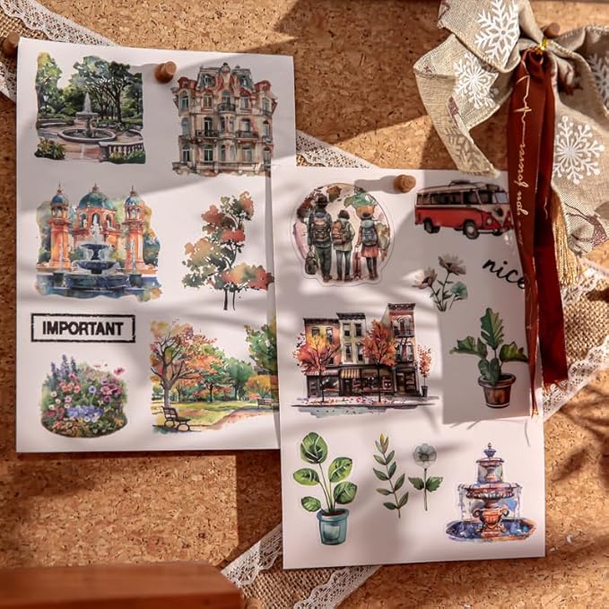 Pre-Cut Gothic and Vintage Sticker Book Set, 40 Pages of Dark Rose and Urban Street Ephemera for Scrapbooking, Journaling, DIY Crafting, and Art Supplies