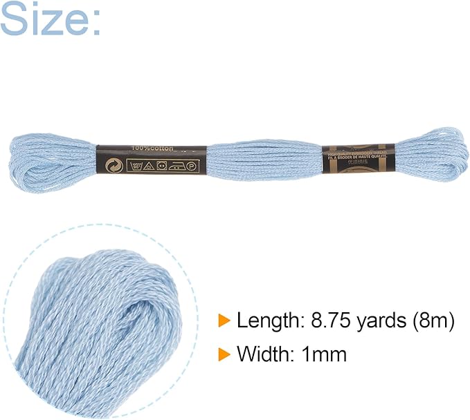 HARFINGTON 12 Skeins Embroidery Floss 8m Each Egyptian Long Fiber Cotton Cross Stitch Thread 26S/2x6 for Embroidery Projects Bracelet, Pale Blue