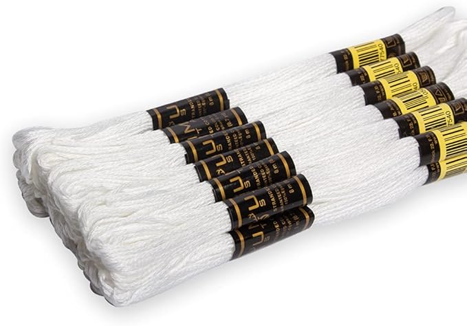 12 Pieces White Colour Premium Embroidery Thread | 100% Egyptian Cotton Premium Skeins | Cross Stitch Embroidery Floss | Oeko TEX Certified Stranded Cotton (White)