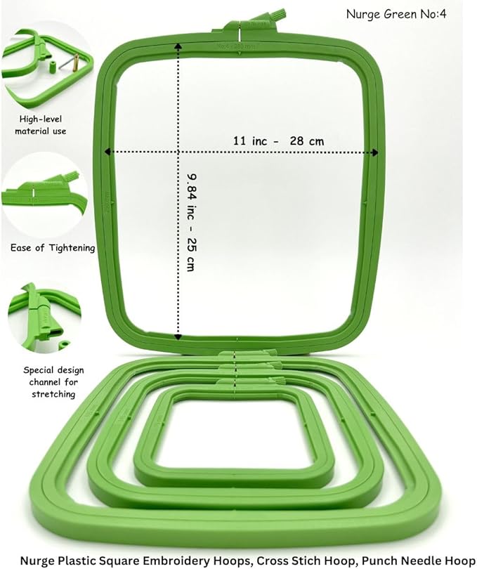 nurge green large (no:4) plastic square embroidery hoop, cross stitch hoops, punch needle hoop , diy craft sewing,abs plastic embroidery hoops
