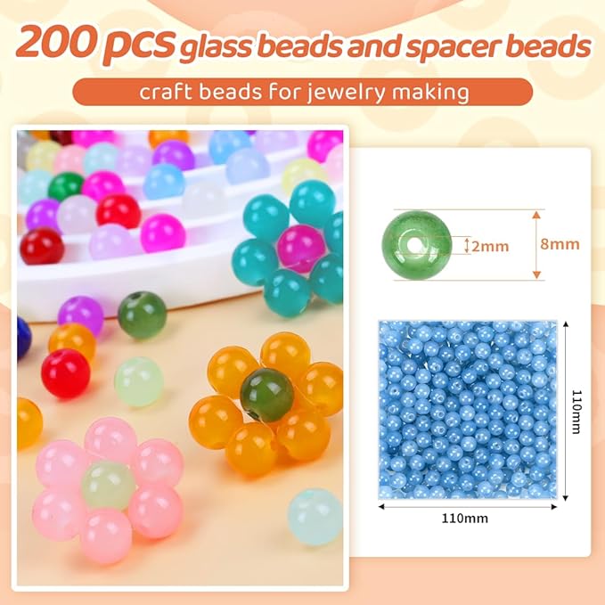 Light Blue Glass Beads for Crafts– Bright Color 8mm Crystal Glass Beads for Bracelets, Necklace & DIY Crafts