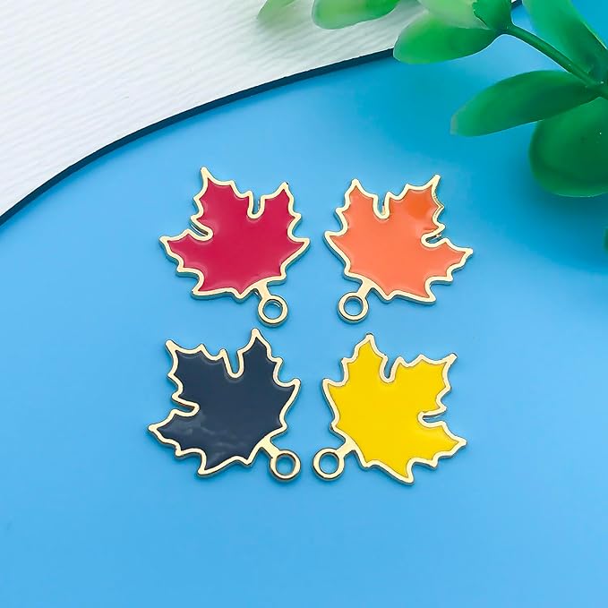 Youdiyla 48pcs Alloy enamel maple leaf pumpkin set series Pendant Jewelry Making DIY Keychain Earrings Pendant Various Design Charms for Jewelry Making Bracelets Necklace (SN279)