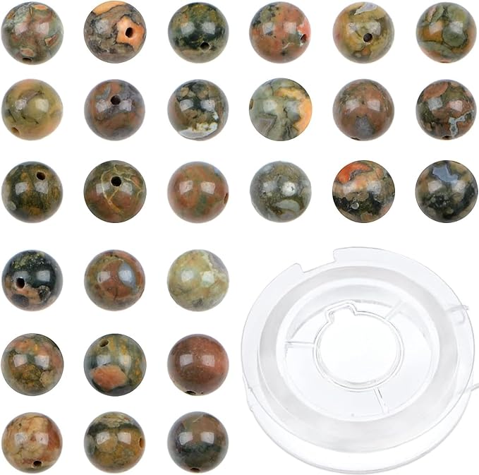 bymitel 140pcs natural crystal beads stone gemstone round energy healing loose beads with stretch cord for jewelry making bracelets anklets (rhyosite jasper, 8mm 140pcs)