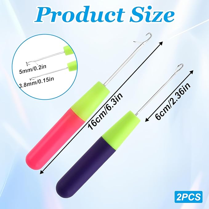 2 Packs Latch Hook Crochet Needle Latch Hook Tool, Latch Hook Tool for Crochet Braids Hair Extension Micro Braids Multi-Purpose Knitting Needles(5.0mm+3.8 mm)