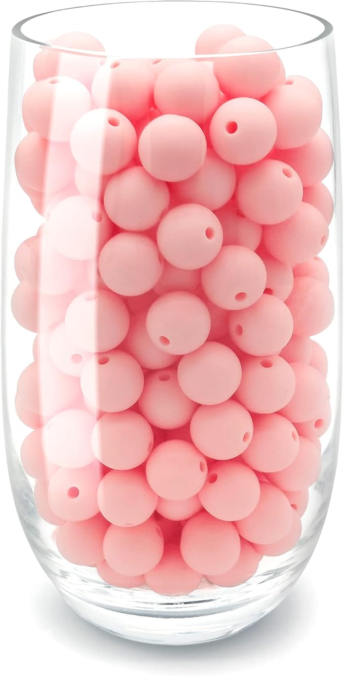 DIYOMR 100Pcs Silicone Beads, Single Color Beads Silicone Round Beads Rubber Craft Beads Bracelet Necklace Beads for Keychain Jewelry Lanyard DIY Crafts Making (12mm,Pink)