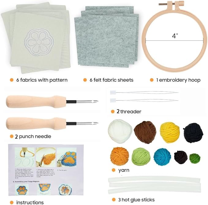 Mefatus Punch Needle Kit for Beginners Adults Easy Punch Needle Embroidery Kit Tool Threader Fabric Hoop Yarn Rug Tufting