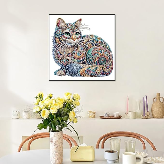 WSLWXSHM 5D Special Shape Diamond Art Kits for Beginners, Diamond Painting Kits for Adults Cat, Crystal Rhinestones Diamond Painting for Home Wall Decoration Gift 12×12inch/30×30cm, Animal
