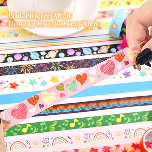30 Rolls Colorful Theme Washi Tape Set with Different Colorful Patterns, Writable Decorative Tapes for Scrapbooking, Junk Journal Supplies, Bullet Journaling, 0.6'' x 79'' per Roll