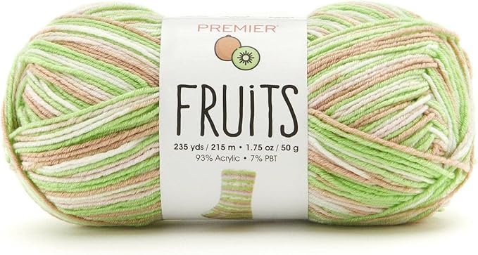 Premier Yarns Fruits Yarn, Acrylic Sock Weight Yarn for Crocheting and Knitting, 235 yds, Kiwi