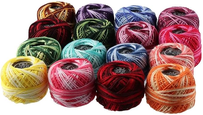 16 Rolls of Colorful Cotton Thread Ball Crochet Embroidery Rainbow Color Sewing Thread for Cross Stitch Crafts(Style 1)