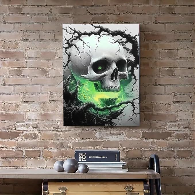 DIYDECORFUN Skull Diamond Art Kits for Adults Halloween, 5D Horror Diamond Painting Kits, Full Round Drills Spooky Skeleton Diamond Dots DIY Ghost Gem Art Crafts Paint By Diamonds for Decor 12x16IN