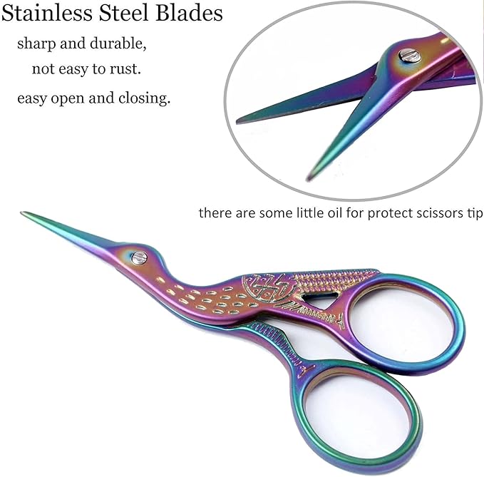 BIHRTC 3.6inch Mini Scissor Bird Crane Embroidery Scissors Stainless Steel Sharp Pointed Tip Scissors with Case for Tread Household Craft Needlework Art DIY Work Little Scissor
