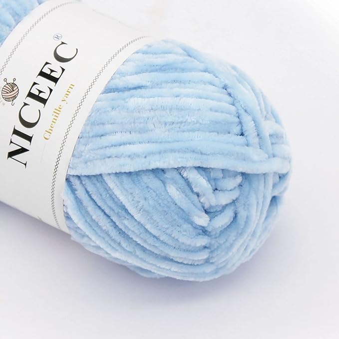 NICEEC 3 Skeins Soft Chenille Yarn Assorted Colors Blanket Yarn for Knitting Fancy Yarn for Crochet Weaving DIY Craft Total Length 3×85m (3×93yds, 3×50g)_Blue Series