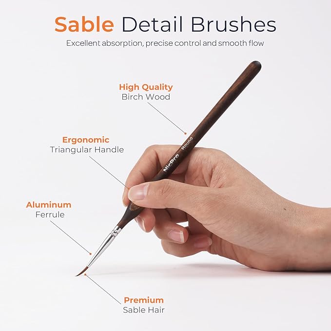 Nicpro 16 PCS Kolinsky Sable Miniature Paint Brushes Dry Brush, Professional Model Paint Brush Set with Cloth Roll, Fine Detail Artist Brush Set for Miniatures, Acrylic & Figures, Model, Watercolor