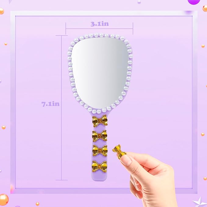 Christmas Gifts for Girls Decorate Your Own Baseball Cap with 10 Sheets Gem Stickers, DIY Arts and Crafts Kit for Kids 4 5 6 7 8 9 10 11 12 Years Old, Girls Handheld Mirror Jewelry Case (Purple)