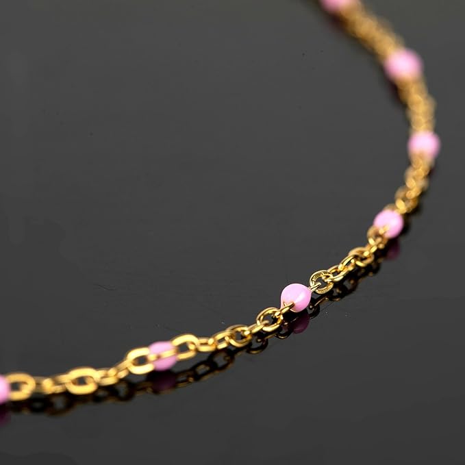 UMAOKANG 33 Feet Pink Bead Chain for Jewelry Making - Gold Plated Stainless Steel DIY Jewelry Supplies