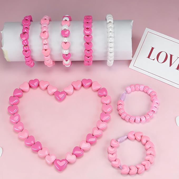1200pcs Valentine Beads Assortment - Pink Red Pony Bead and Heart Beads for Jewelry Making, DIY Crafts, Valentine's Party Decorations,Necklace, Bracelets, Earrings, Hair Bead (Valentine Pink 1200PCS)