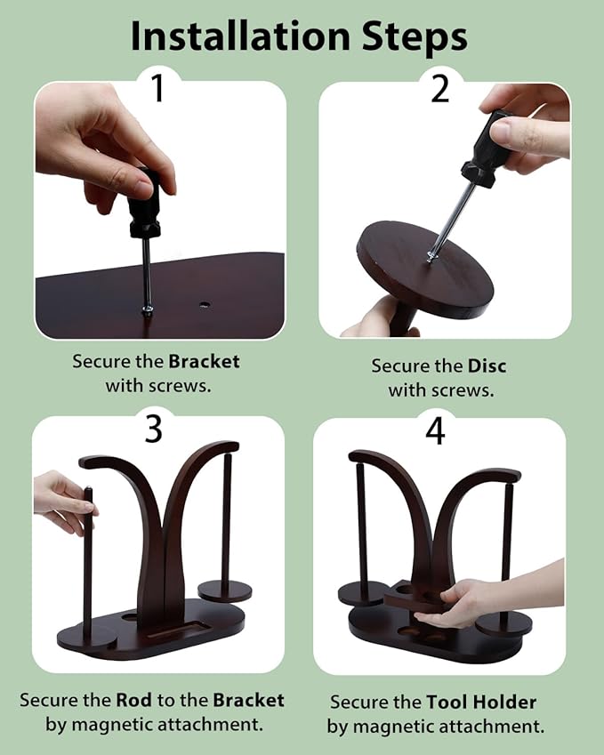 eZAKKA Upgraded Magnetic Yarn Holder Spinner – Double Yarn Holder with Wooden Yarn Spool Rack & Organizer Base, Portable Crochet Yarn Holder for Crocheting and Knitting Lovers, 1 Pack