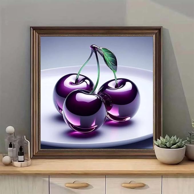 SHICERNHJ Cherries Diamond Painting Kits for Adults,Beginner 5D Diamond Art Kits,DIY Full Round Drill Diamond Dots with Gem Art Craft for Home Wall Decor 12 X 12 inch