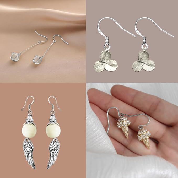 s925 sterling silver earring hooks hypoallergenic 200pcs ear wires + fish hooks jewelry making supplies findings nickel-free with 200pcs clear rubber earring backs for diy jewelry