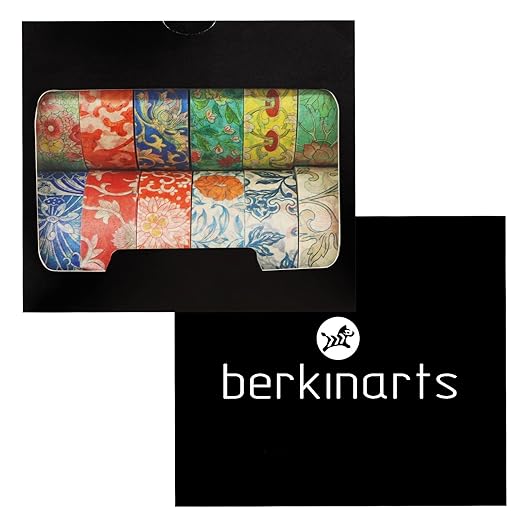 Berkin Arts 12 Rolls Art Floral Designs Washi Tape Set - 15 mm Wide Decorative Adhesive Masking Tape Cloisonnism for Bullet Journal Colorful Damask Pattern Intricate Colorful Owen Jones Series