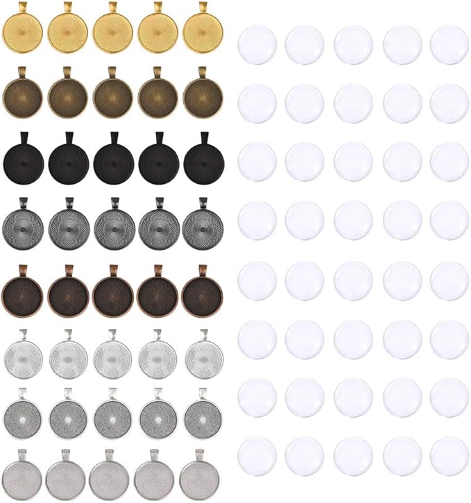OBSEDE 80 Pcs Pendant Tray Kit, 25mm Glass Cabochons for DIY Jewelry Crafting