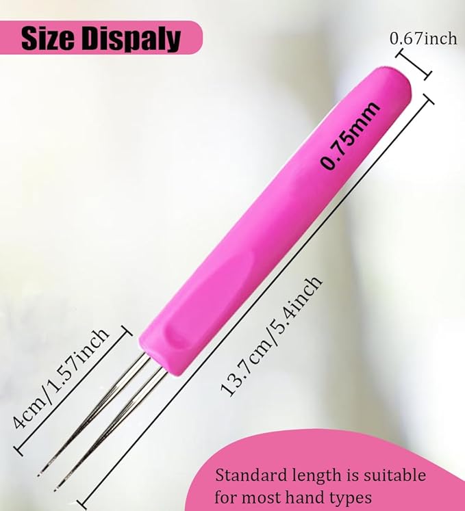 Weabetfu Dreadlocks Crochet Hooks with Ergonomic Handle,Dreadlock Needle Tool for Craft,Dreadlock Crochet Hook for Hair 0.75mm 2 Hook