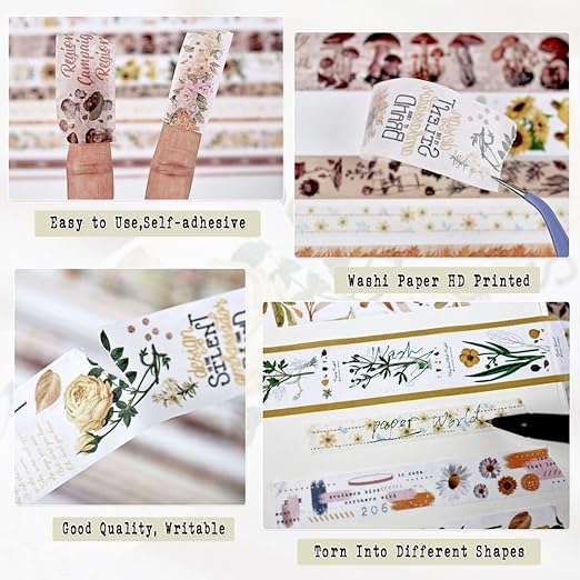 Vintage Washi Tape Set, 20 Rolls Forest Theme Washi Tape for Journaling, Decorative Tape for Junk Journal Supplies, Scrapbooking, Bullet Journaling