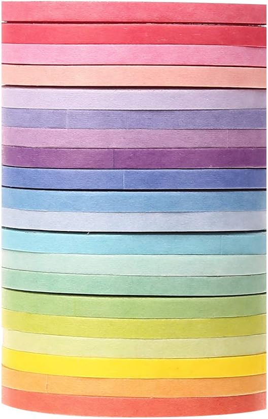 20 Rolls Rainbow Washi Tape Slim,Foil Gold Skinny Decorative Masking Washi Tapes,3MM Wide DIY Masking Tape