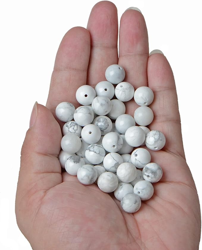 bymitel 10mm natural howlite round beads gemstones genuine with 90pcs diy jewelry making unisex (10mm 90pcs, howlite)