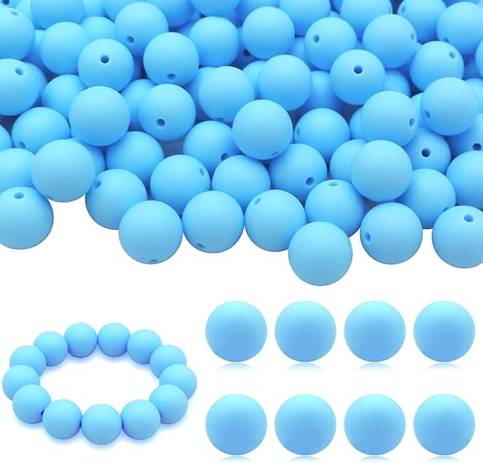 DIYOMR 100Pcs Round Silicone Beads for Jewelry & Crafts (15mm, Blue)