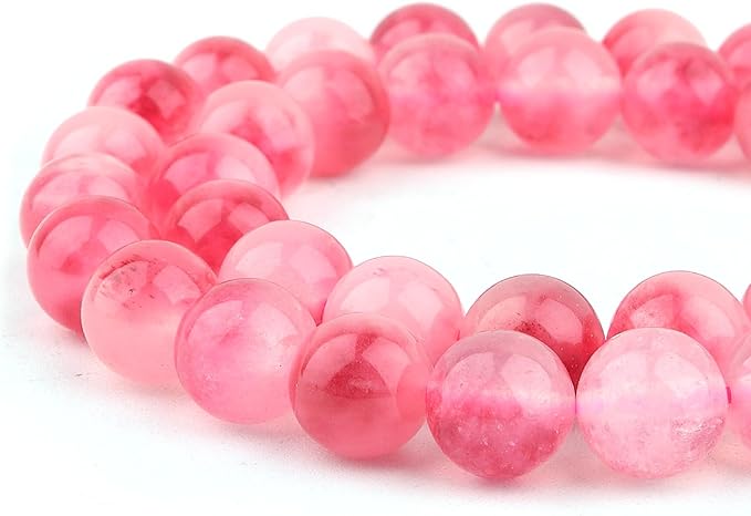 Jade Stone Beads for Jewelry Making - 10mm Gemstone Round Beads for Bracelets(35-37pcs, Magenta Cloudy Jade)